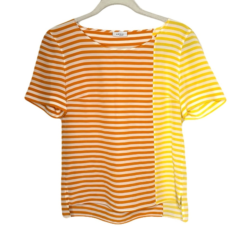 Akris Punto Orange and Yellow Striped Short-Sleeve Top